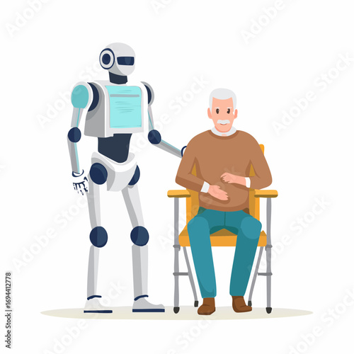 robotic assistant helping senior man future elder care
