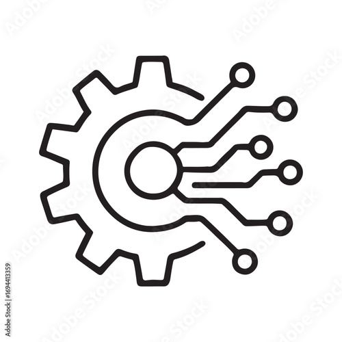 gear icon vector. Abstract gear with integrated circuit lines silhouette