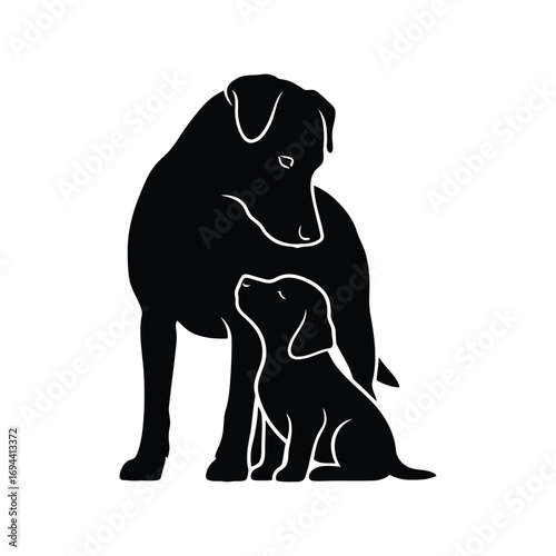 Loyal dog companion silhouette art abstract bonding animal love concept vector