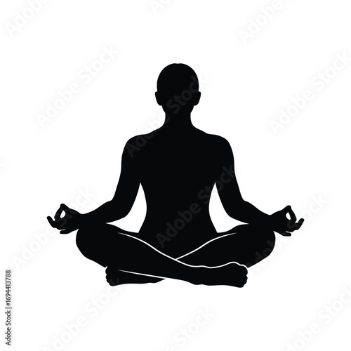 Silhouette of person meditating in lotus pose achieving inner peace and mindfulness vector