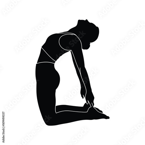 Silhouette woman yoga camel pose fitness exercise wellness strength flexibility vector