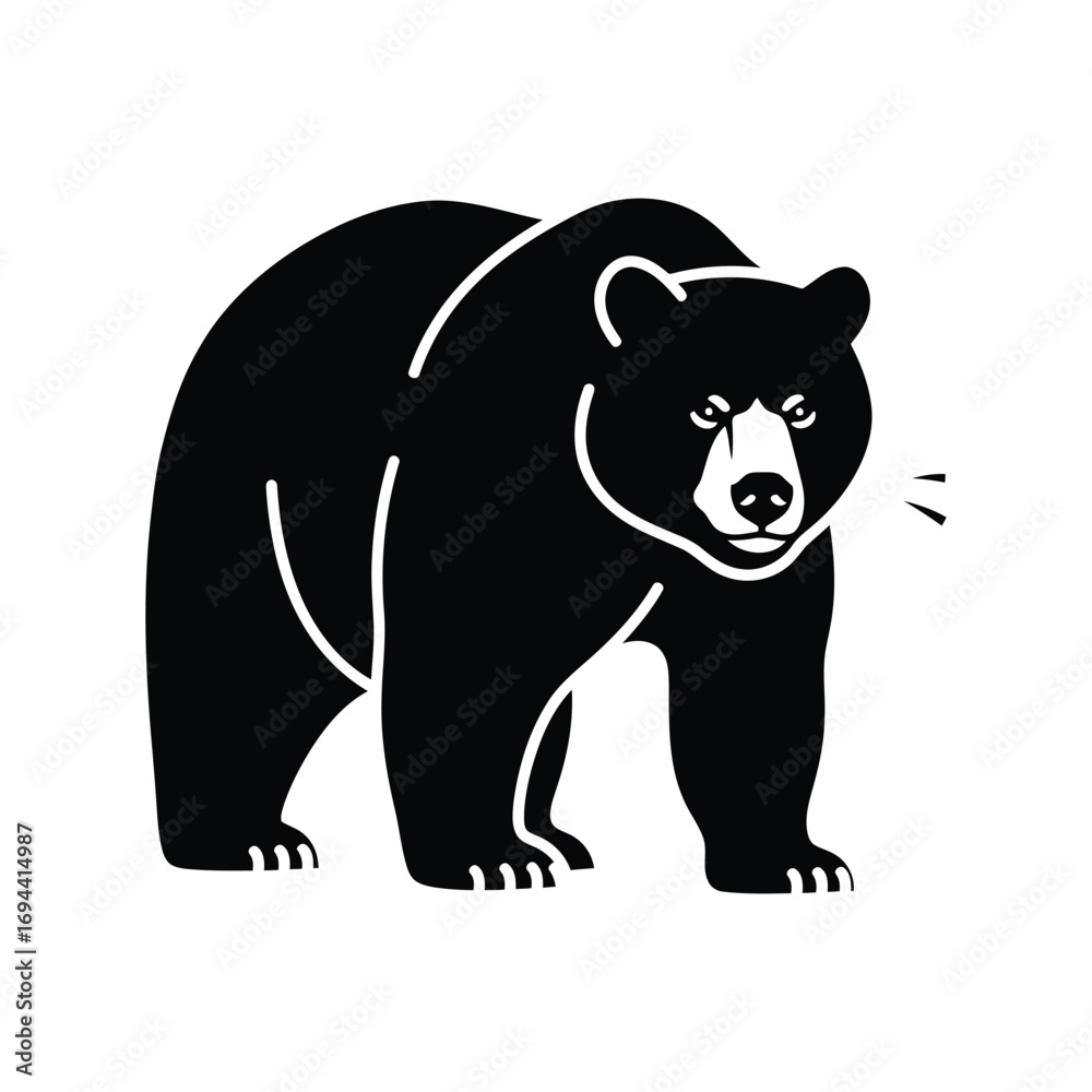 Fototapeta premium Majestic black bear standing proudly wildlife animal silhouette illustration vector