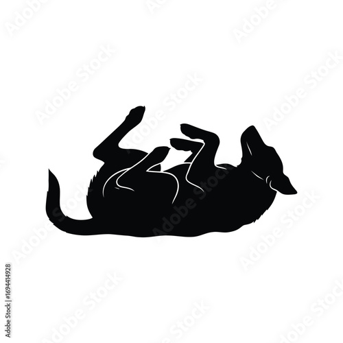 Playful dog silhouette rolling happy joyful silhouette animal design vector