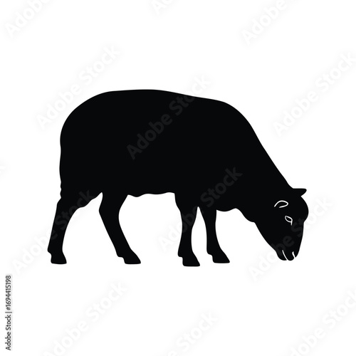 Farm animal silhouette grazing sheep livestock agriculture rural scene vector