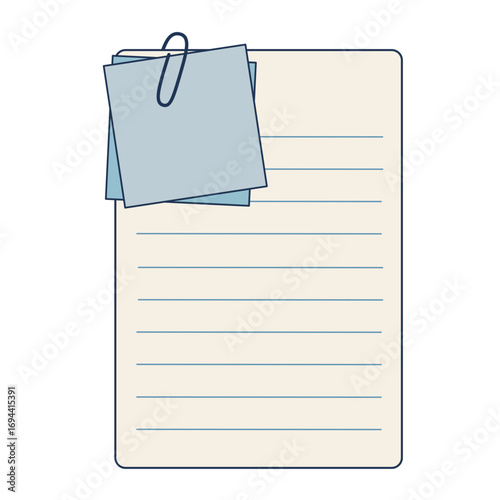 Line Page With Paperclip Memo Notes Book Loose Leaf Paper Illustration