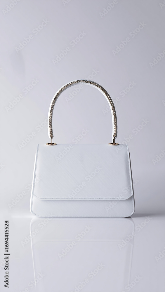 Fototapeta premium A high-angle, studio shot of a modern, white handbag.