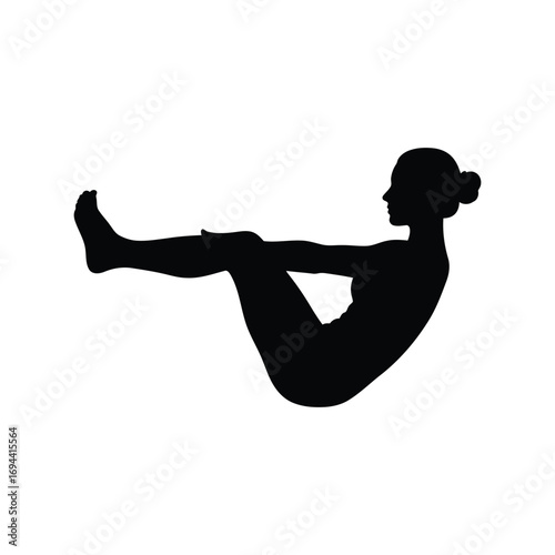 Silhouette of woman performing yoga boat pose for fitness and wellness vector