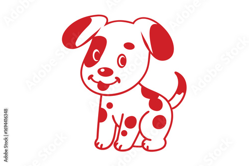 Red cartoon dog with spots on its body is looking cheerful and happy