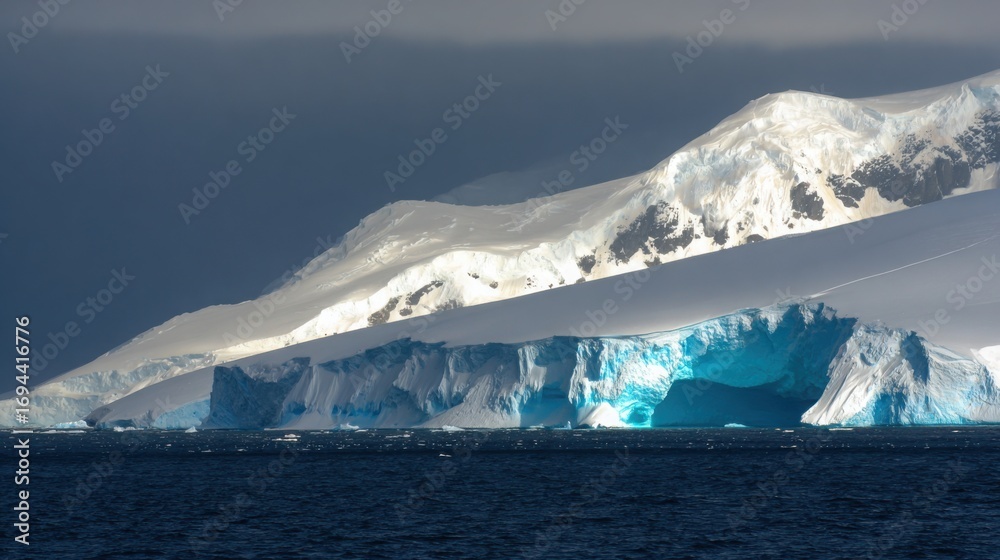 custom made wallpaper toronto digitalA vast Antarctic glacier with a massive, geometric blue void in the ice, under a troubled, melancholic sky.