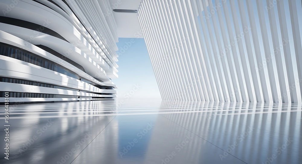 Obraz premium Modern architectural interior with curved and linear elements