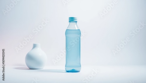 minimalist composition of two bottles with clean background
