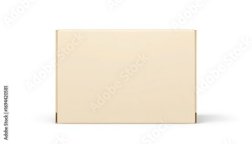 Minimalist Empty Beige Cardboard Box on White Background