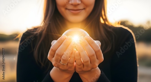 Closeup of a Person Holding Sunlight in Hands – Inspirational and Empowerment Concept