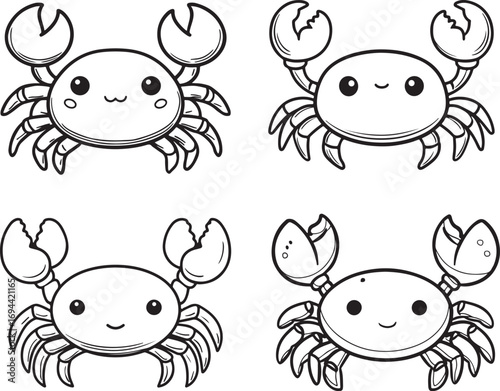 Cute cartoon crab silhouette with simple line art