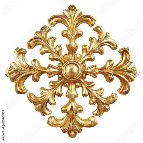 Golden decorative element cut out on transparent background