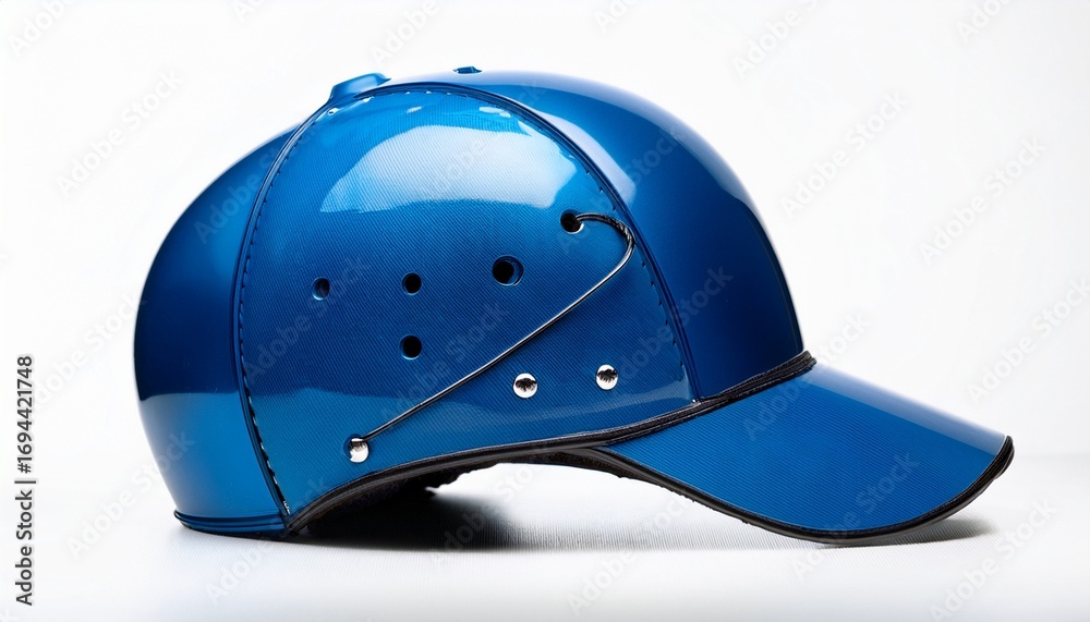 Fototapeta premium blue baseball helmet on white background