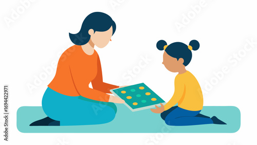 Family Interaction A parent sitting on the floor with a child both engaged with a Braille display illustrating family bonding through shared reading experiences.