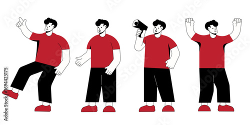 Dynamic Expressions: This minimalist illustration collection captures a man in various action poses, from gestures to speech, each a distinct and graphic expression of ideas.