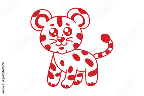 Red outline depicts a cartoon tiger cub with spots against a white background