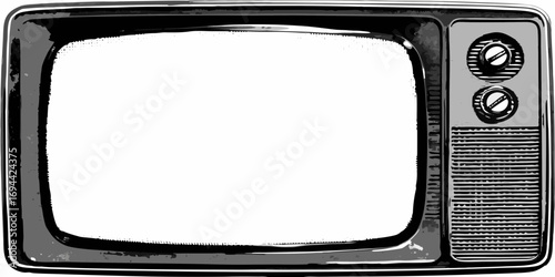 Retro black and white television set with a blank screen and vintage controls