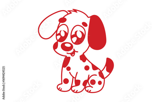 Red outline shows a cute cartoon Dalmatian puppy sitting with big expressive eyes