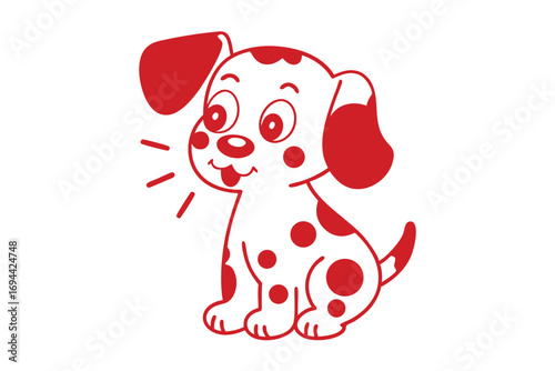 Red outline shows a happy cartoon puppy dog sitting with its tongue visible