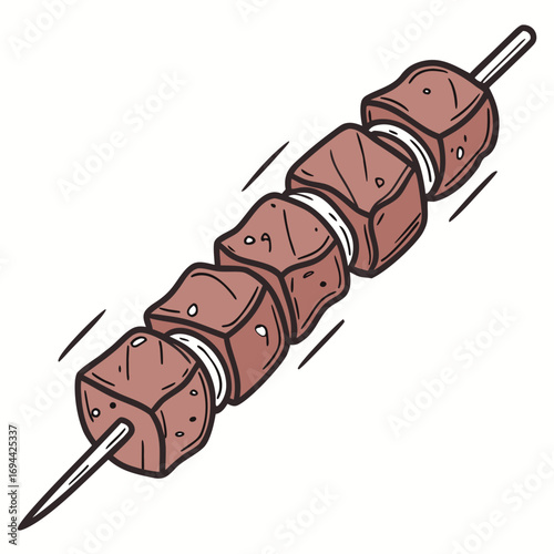 Delicious Skewer Illustration A Mouthwatering Dish of Meat and Onion Cubes