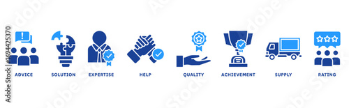Customer Service icon set illustration concept with icon of advice, solution, expertise, help, quality, achievement, supply, rating