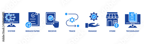 Document management icon set illustration concept with icon of  system, reduce paper, receive, track, manage, store , technology
