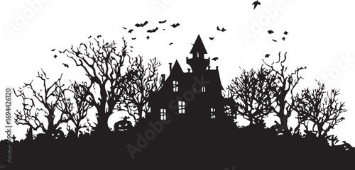 Creepy haunted house silhouette