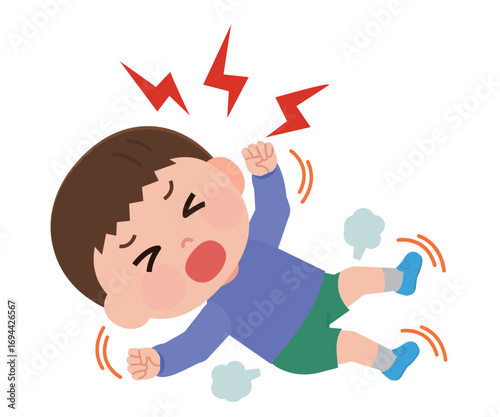 癇癪を起こして床でジタバタする男の子　イラスト