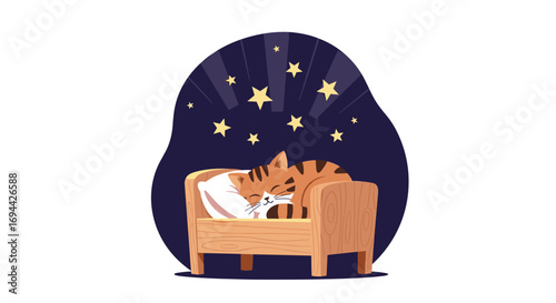 Adorable tiger cub sleeping peacefully under starry night sky