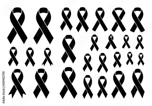 Collection of Black Awareness Ribbons in Various Sizes
