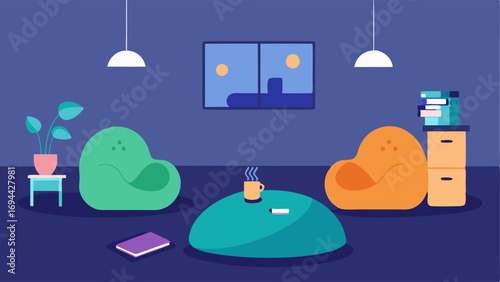 Comfortable Common Areas A cozy break room with bean bags blankets and quiet zones for relaxation showcasing a space where employees can destress.