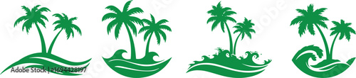 Minimalistic silhouette of two palm trees on an island