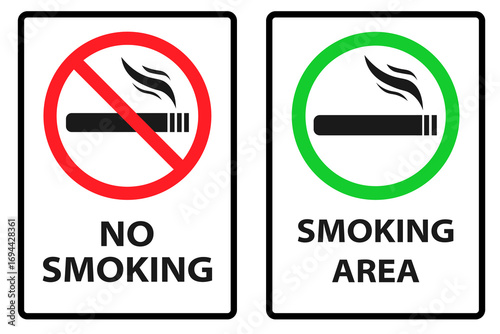 Vector image of a no smoking or no vaping sign. No smoking, prohibition symbols. No smoking zone, printable sign, red and green colors. Element for your design