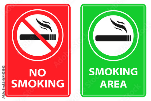 Vector image of a no smoking or no vaping sign. No smoking, prohibition symbols. No smoking zone, printable sign, red and green colors. Element for your design