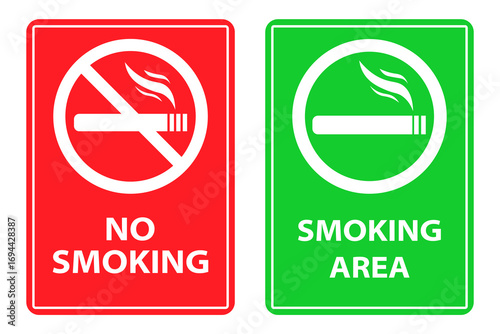 Vector image of a no smoking or no vaping sign. No smoking, prohibition symbols. No smoking zone, printable sign, red and green colors. Element for your design