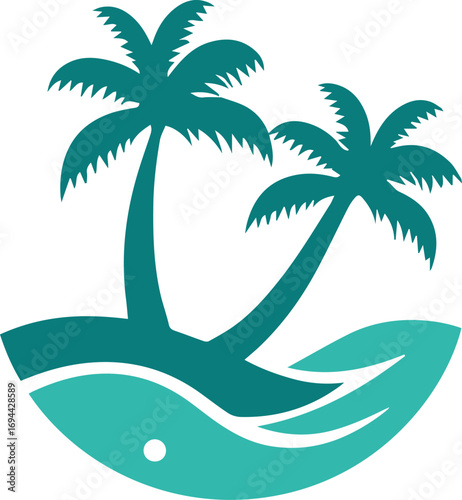 Tropical island with palm trees silhouette