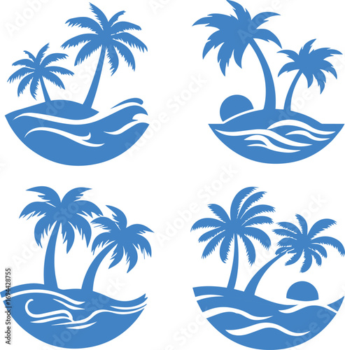 Simple line art silhouette of two palm trees on Four tropical island