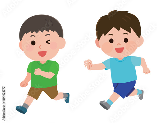 鬼ごっこをして走る子供たち　イラスト