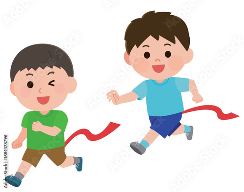 しっぽ取りゲームで走る子供たち　イラスト
