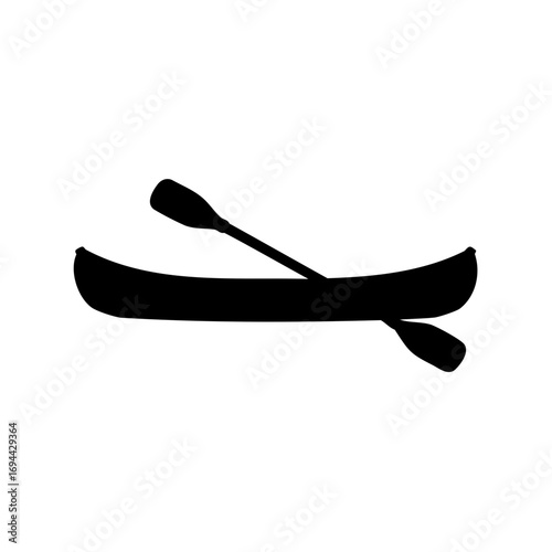 Silhouette of a canoe with a paddle for water activities and recreation