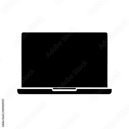 Black Silhouette Illustration of Laptop Computer for Icon or Design Purpose