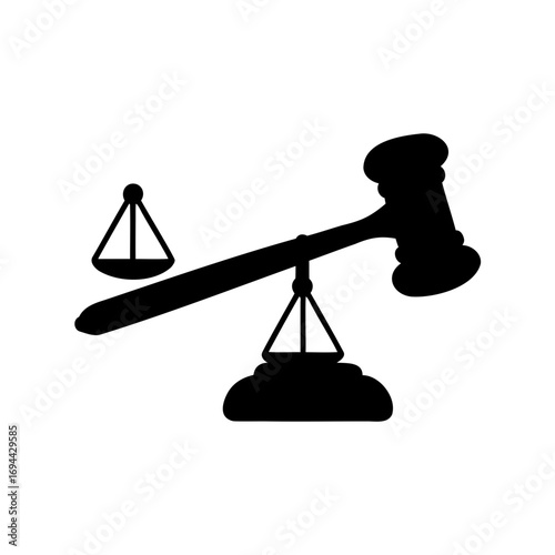 Balance between Justice and Law shown by this classic illustration with a gavel