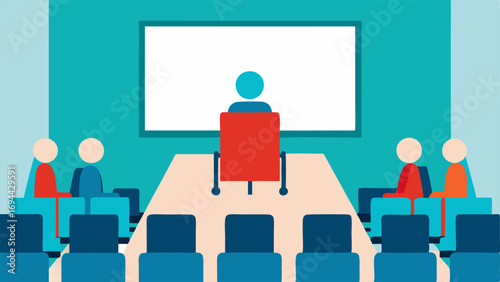 Flexible Seating Options An illustration showing flexible seating options in a conference room including spaces for wheelchairs alongside traditional chairs.