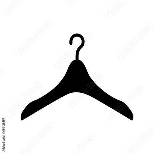 Simple black clothes hanger illustration on a white background used for hanging clothes
