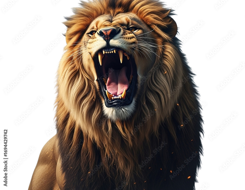 Fototapeta premium Roaring Lion with Storm and Lightning Effects