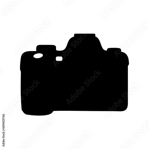 Black silhouette of a digital single lens reflex camera on white background