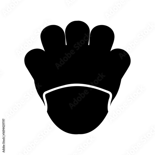 Simplified black and white hand print wearing a surgical mask illustration